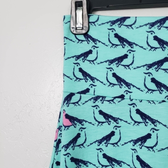 LuLaRoe XS Blue Midi Skirt Navy Birds Sparrows Pink Novelty Print Circle Skater - Picture 3 of 7